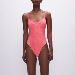 Good American Sparkle Show Off Underwire One-Piece Swimsuit in Fiery Coral 002